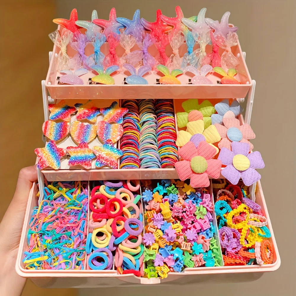 686개 여아용 헤어 액세서리, 혼합 색상, 고탄성. 일상 및 파티용으로 적합하며, 이상적인 선물 (상자 없음)