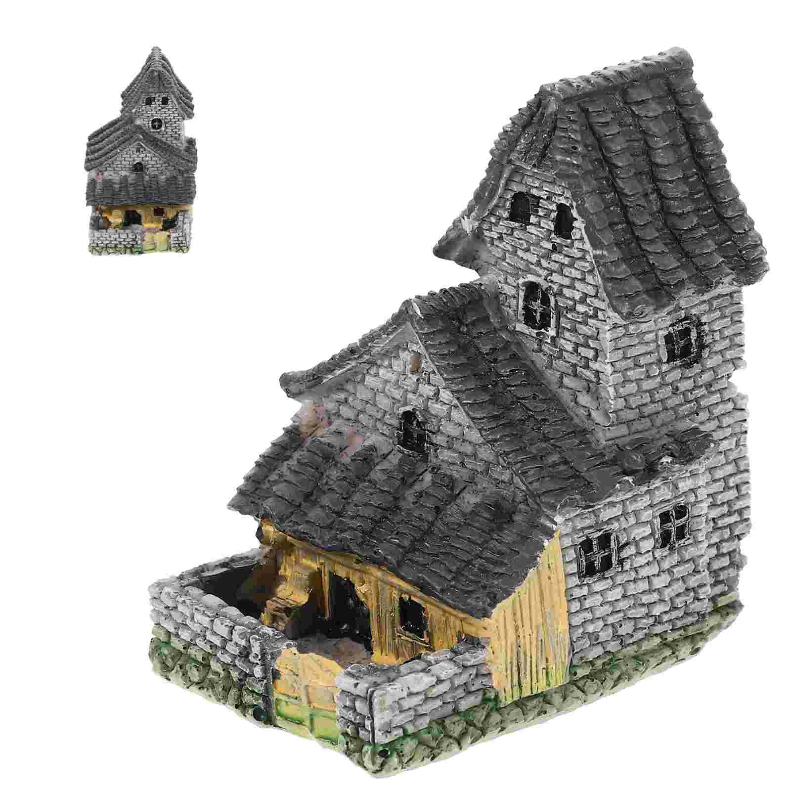 Desktop Mini Stone House Bonsai In Miniatura Giardinaggio Paesaggio Resina Piccolo Ornamento