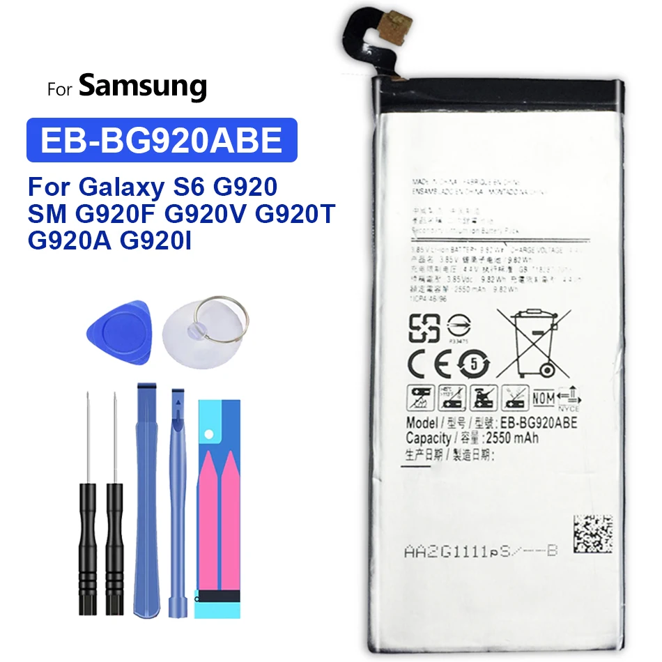 

EB-BG920ABE Mobile Phone Battery For Samsung GALAXY S6 SM-G920 G920F G920i G920A G920V G9200 G9208 G9209 Batteries 2550mAh