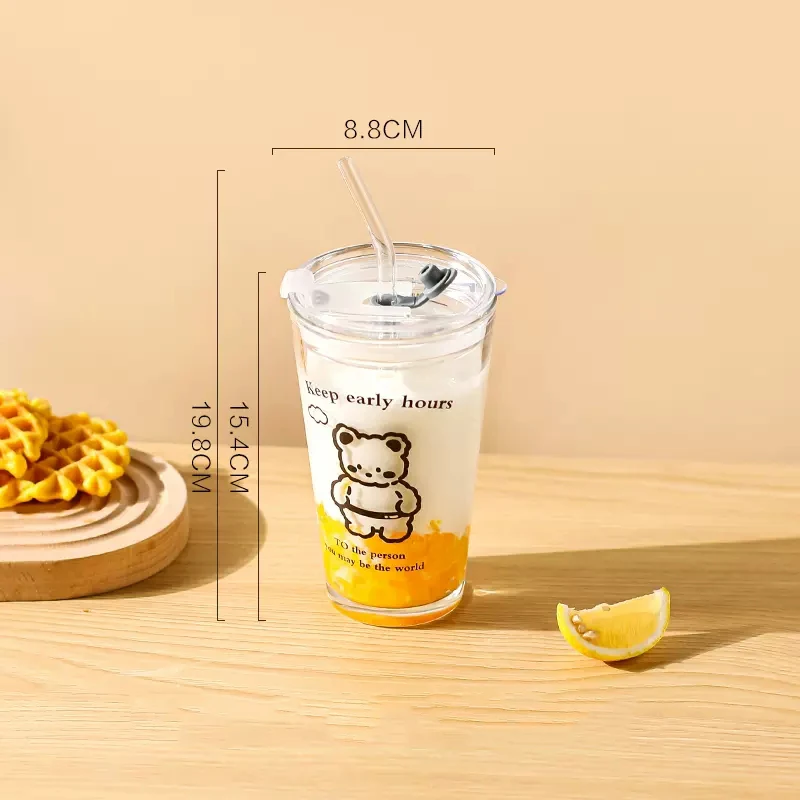 Verre Avec Couvercle Et Paille, Gobelet En Verre Avec Couvercle Et Paille, Verre Avec Paille Et Couvercle, Verres à Café Glacé Pour Smoothie, Latte, Cadeau Pour Filles Et Amies