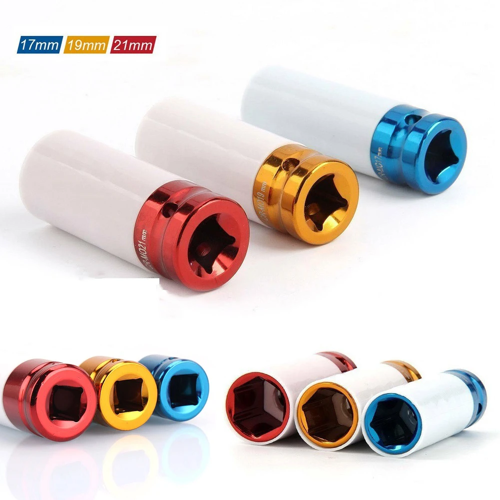 

17/19/21mm Colorful Sleeve Tire Protection Sleeve Deep Impact Nut Socket Alloy Wheel Wrenches Sockets Impact Nut Socket