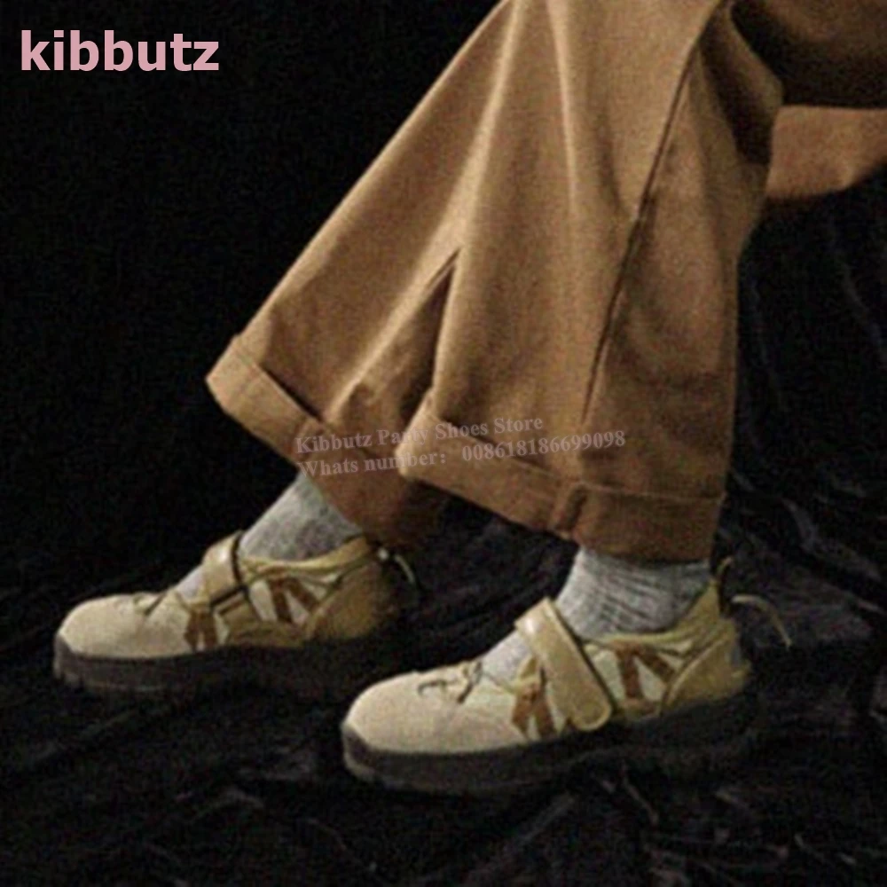 Functional Wind Ballet Sneakers Lace-Up Elasticized Band Hook & Loop Shoelace Round Toe Thick Bottom Mixed Color Fashion Concise