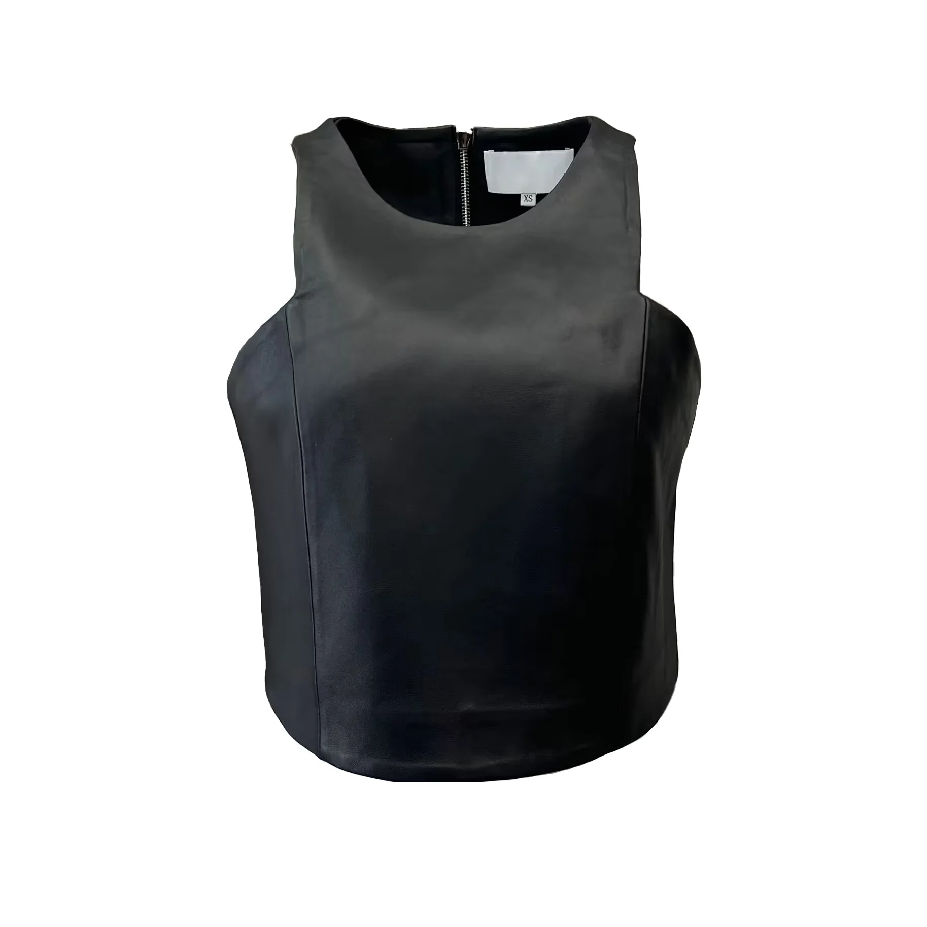 Женский Повседневный короткий жилет на молнии, шикарный модный жилет из натуральной кожи с круглым вырезом, винтажные женские майки без рукавов, жилет