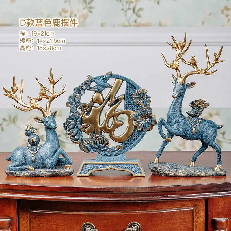 New Chinese deer ornament gift box three-piece set living room office TV wine cabinet creative gift desktop decoration