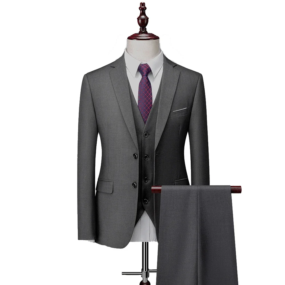 

(Jacket + Vest + Pants) Fashion Casual Business Suits For Men Wedding Party Single-breasted Male Slim Fit Formal Blazers Set New