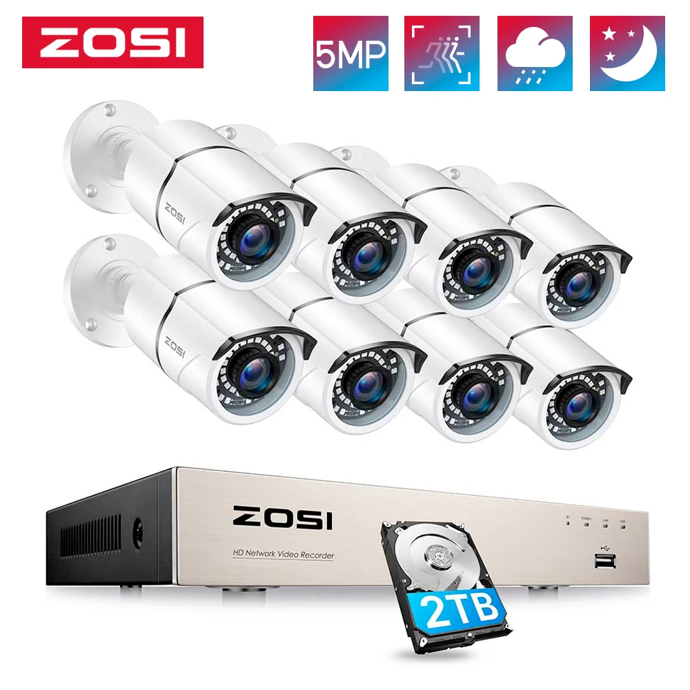 Zosi-屋外監視カメラキット8 xメガピクセルp HD p/H.265,防水,セキュリティシステム,CCTVおよびビデオ監視,Nvr