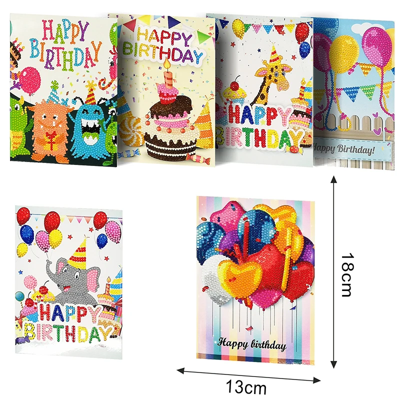 6pcs 5D Diamond Painting Birthday Greeting Card Navidad Cuadros DIY Diamond Embroidery Postcards Arts Crafts Kits for Kids images - 6