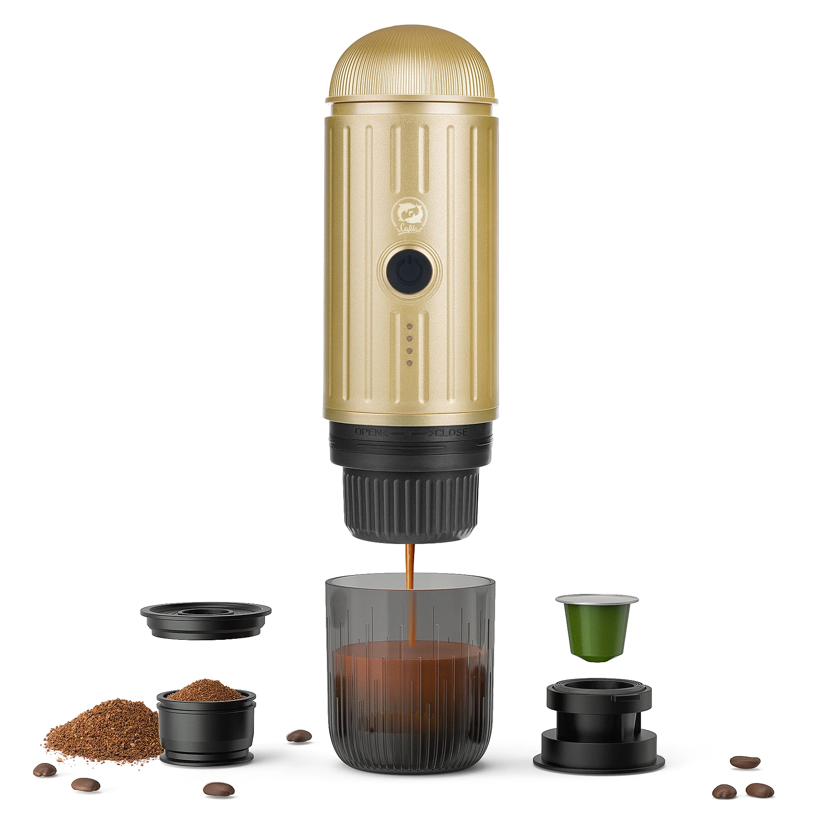Machine à Café Portable USB-C Auto-chauffante - 20 Bars, Compatible Capsules Nespresso/Dolce Gusto, Batterie 7500 MAh, Pour Voyage, Camping