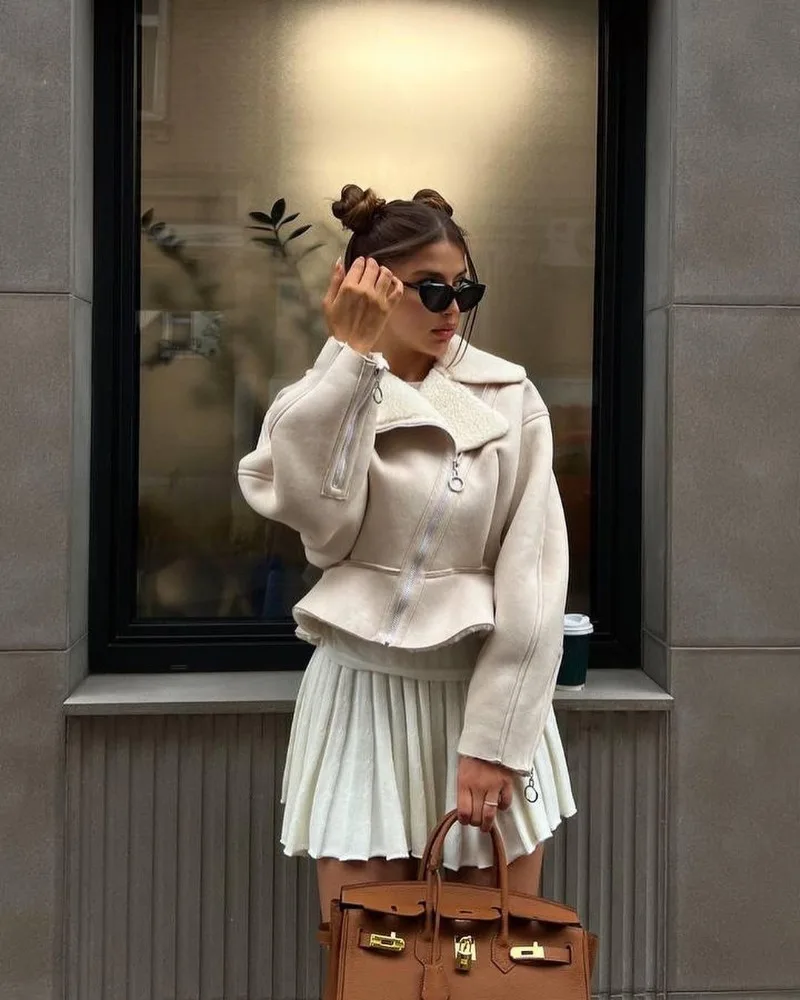 Abrigos ajustados con cuello vuelto para mujer, moda otoño invierno 2025, chaquetas de manga larga para mujer, cárdigan corto informal de calle para mujer