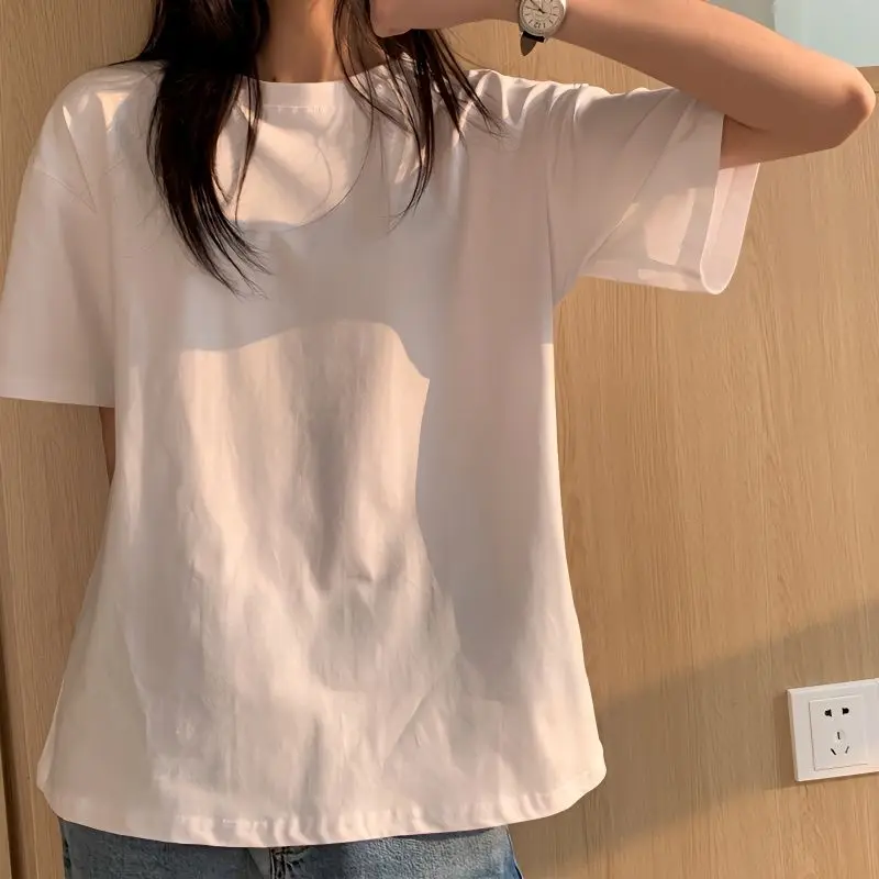 

Pure Cotton Short Sleeved T-shirt for Women Loose and Versatile Inner Layer Base Shirt Student Top with Half Sleeves Summer