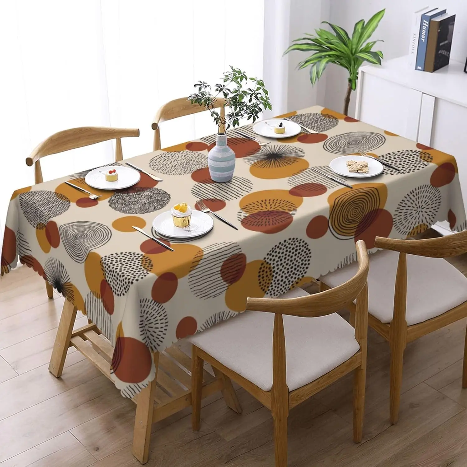 Nappe rectangulaire moderne à motifs géométriques abstraits, dessinée à la main, lavable, pour la maison, la salle à manger et la cuisine