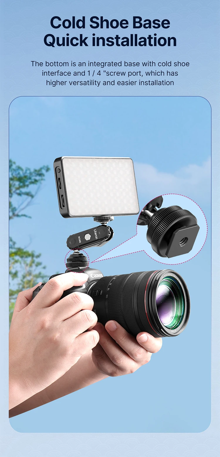 Description Picture 6 of itemUlanzi R098 Cold Shoe Adapter Mount Magic Arm 1/4" Screw Monitor Mount for Video Light DSLR SLR Camera Cage Tripod Mount Stand