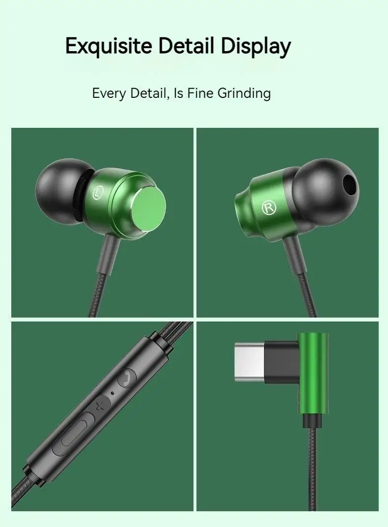 #Metal Magnetic Type C&3.5mm Wired Earphones For Samsung In-Ear Headphones Hifi Stereo Headsets Noise Reduction Gaming Handsfree 5