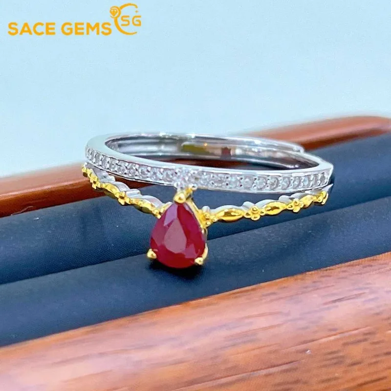 

SACE GEMS Fashion 925 Sterling Silver 4*5mm Natual Ruby Luxury Rings for Women Created Wedding Engagement Party Fine Jewelry