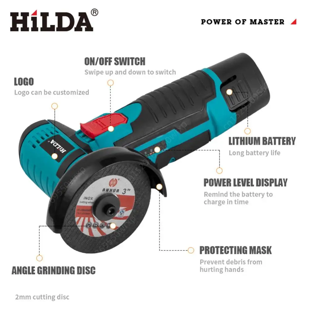 12V 300W Lithium Battery Mini Angle Grinder Diamond Cutting Polishing Grinding Machine 19500rpm Cordless Electric Angle Grinder Angle Grinder Electric Angle Grinder