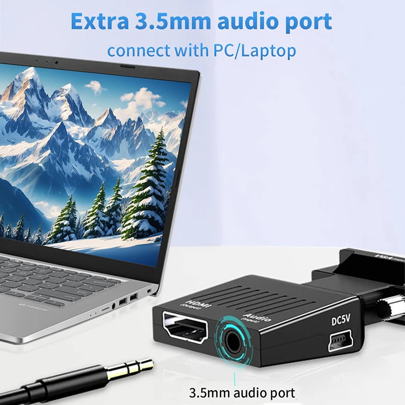 1080P VGA to HDMI Adapter with Audio Support