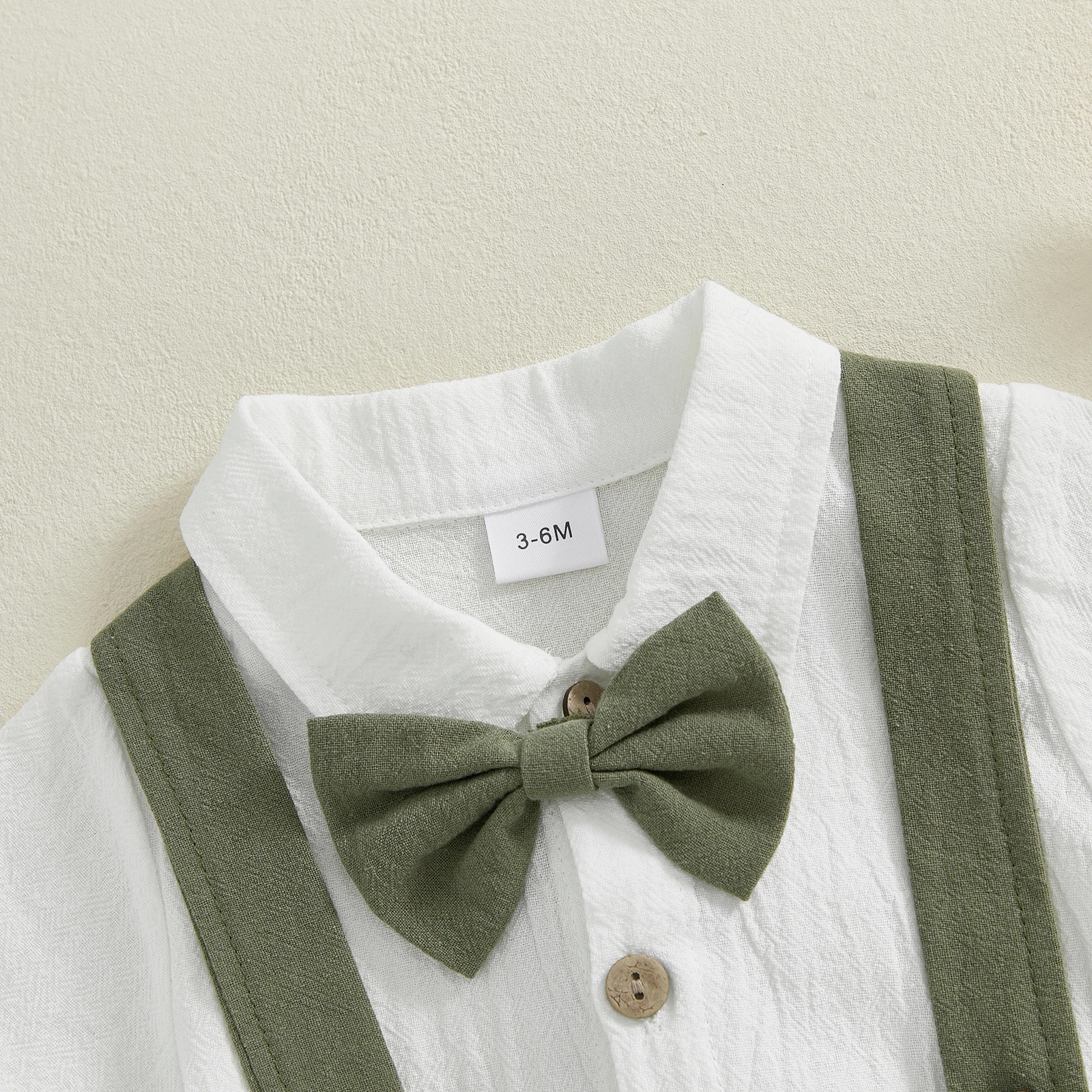 BeQeuewll 2PCS Summer Baby Gentleman Clothes for Boys Short Sleeve Lapel Neck Romper with Suspender Shorts Bowtie Newborn Suits 5