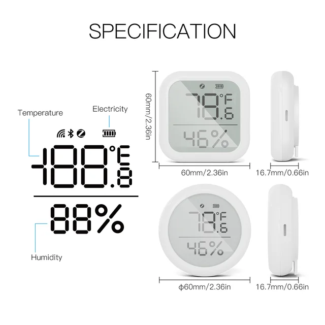 MOES Tuya ZigBee Smart Home Temperature And Humidity Sensor With LED Screen Works With Google Assistant and Tuya Zigbee Hub 6