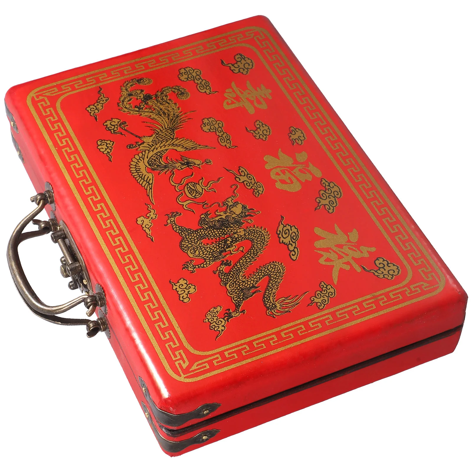 Large Capacity Mahjong Box Mahjong Box Wooden Retro Case Handheld Storage Chess Games Entertainment Carrying Handle