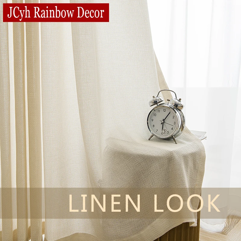 Least Beige Sheer Curtains for Living Room Tulle Curtains for Bedroom