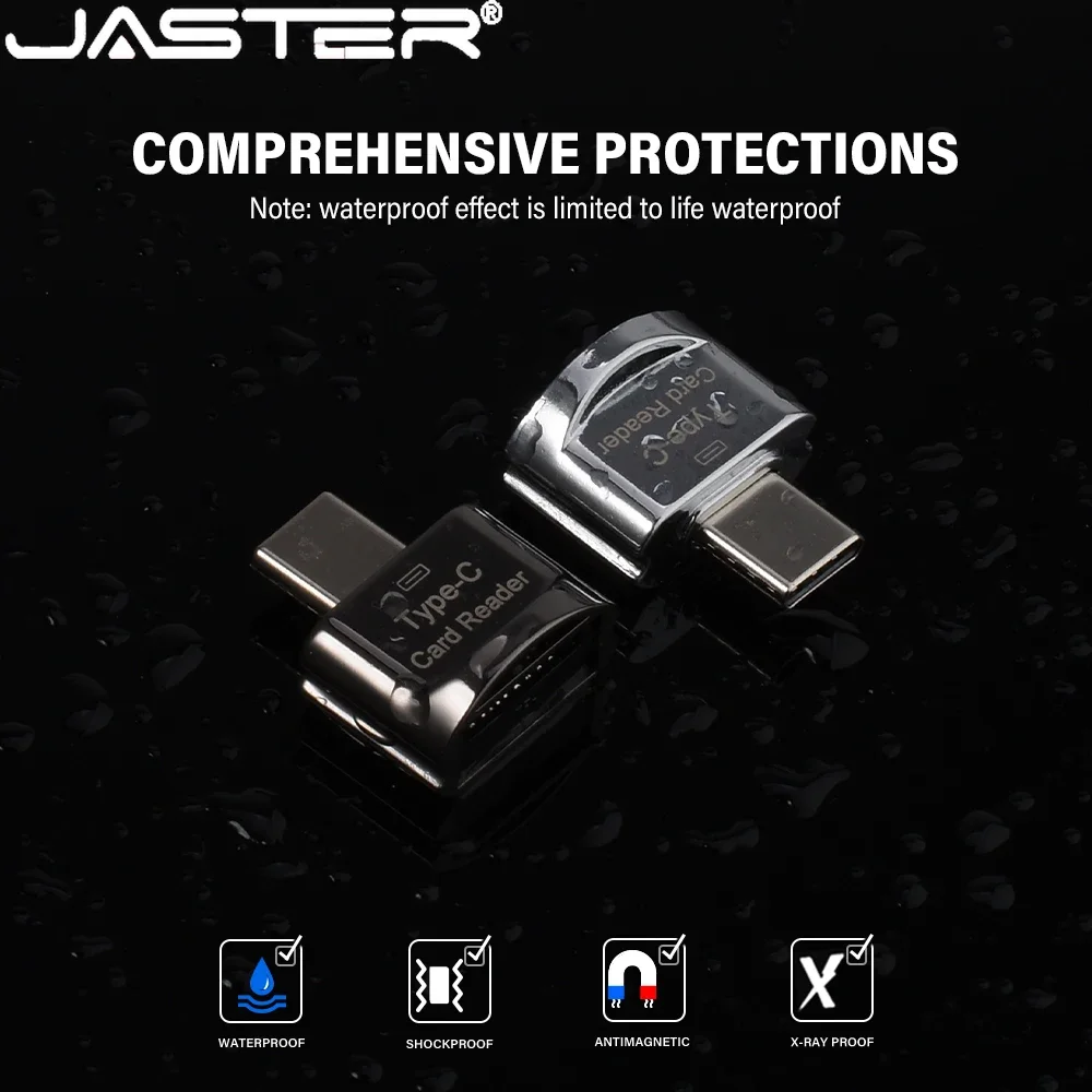 JASTER C타입 메탈 범용 카드 리더, 휴대폰 태블릿 컴퓨터용 고속 사용, 실버 블랙 메모리 스틱 카드 리더