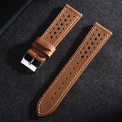 Vintage Leather Quick Release Watch Strap - Universal Breathable Cowhide Band - 22mm (Brown)