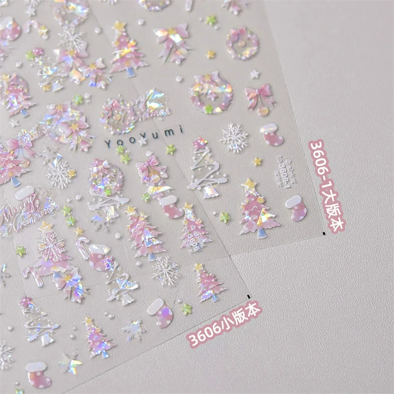 1pcs Pink Christmas Nail Stickers Shiny Shell Light Nail Art Parts ...