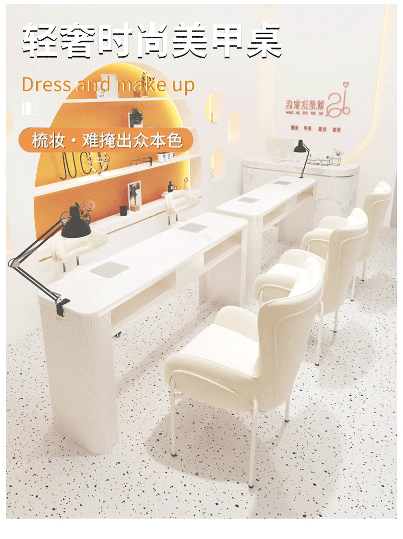 Description Picture 2 of itemProfesional Design Nail Desk Chairs White Aesthetic Nordic Nail Table Vacuum Cleaner Scrivania Per Unghie Salon Furniture