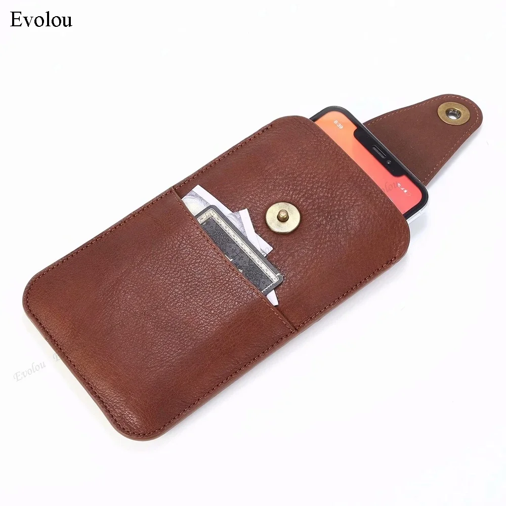 Premium Genuine Leather Phone Pouch with Belt Clip and Flip Cover