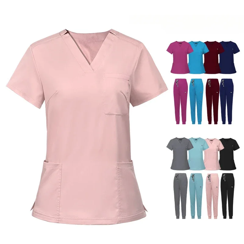 

Multicolor Scrubs Uniform Short Sleeve Tops+Pants Nursing Uniform Women Pet Shop Doctor Scrub Medical Surgery Workwear Scrub Set