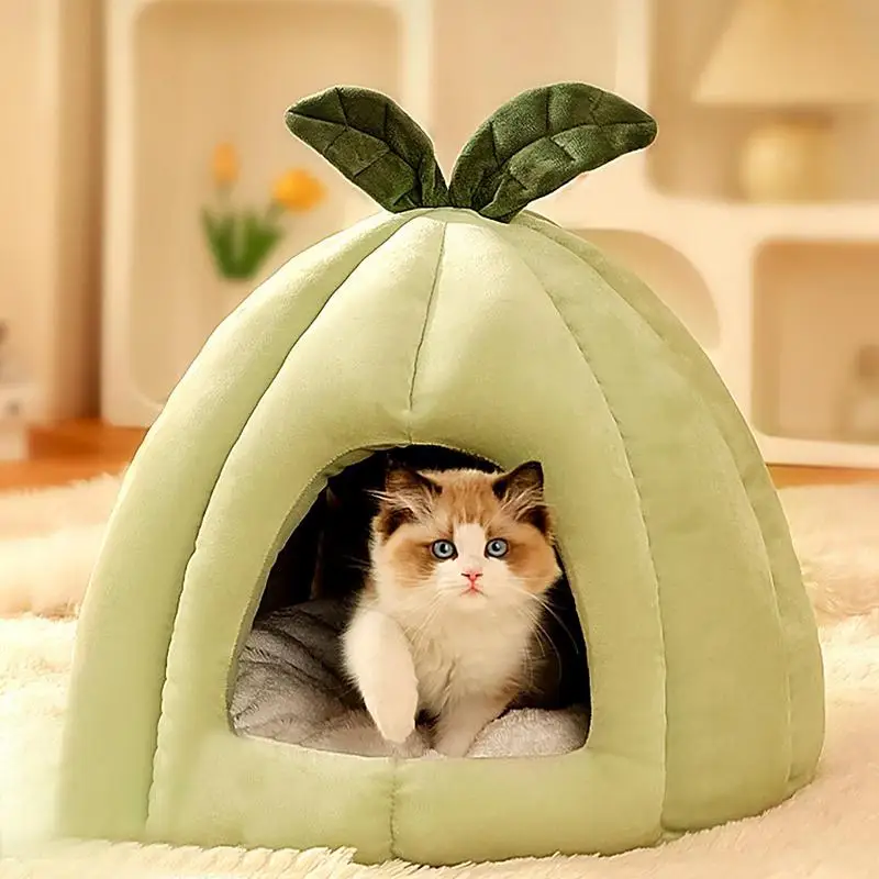 

Cat Bed Cave Kennel Dog Bed Anti Slip Dog House Melon Shaped Cat Hideaway Soft Warm For Bunnies Rabbits durable Pet Supplies