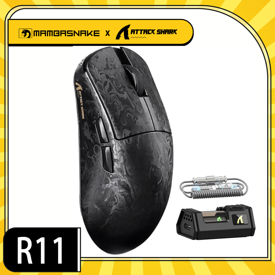 MAMBASNAKE x ATTACK SHARK R11 Ultra 8K Carbon Fiber Wireless Gaming Mouse with 42000 DPI-PAW3950 MAX Sensor-49g Lightweight