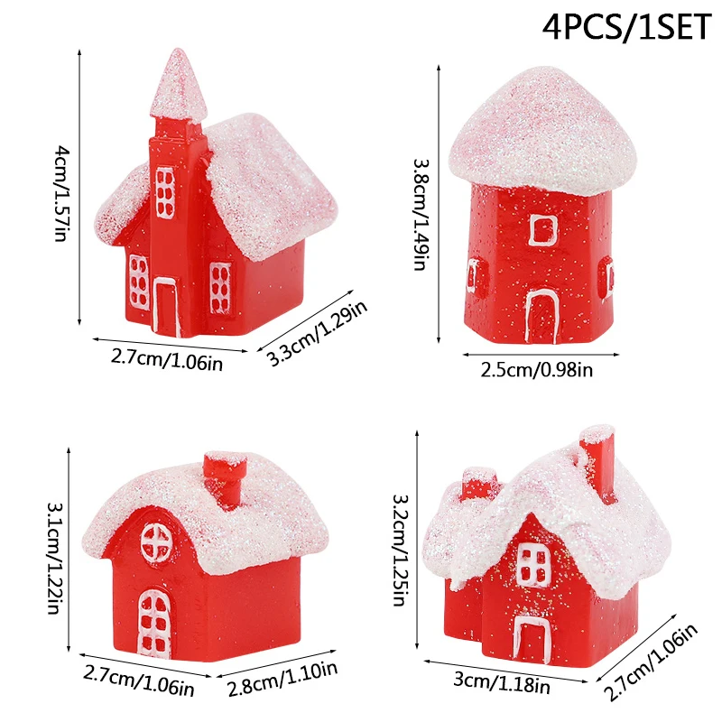 4pcs Christmas Village Resin Figurines Charming Snowy Miniature House Christmas Home Table DIY Decoration 2026 New Year Gifts