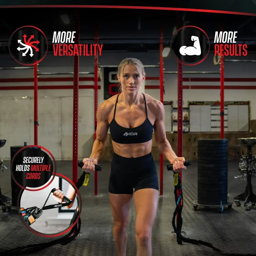 Deluxe Shoulder and Full Body Cross Anchored Resistance Cord System with Interchangeable Handles, Foot Straps, and Workout Guide