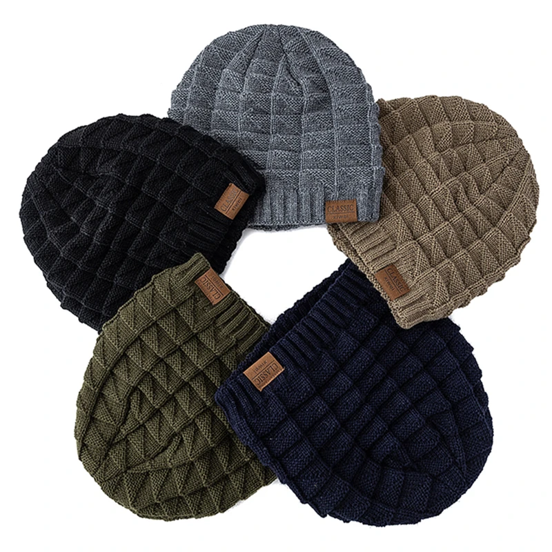 Hot Sale Unisex Labal Winter Hats Solid Color Knitted Hats For Men Women Beanie Cap Outdoor Plush Fur Lining Warm Sports Hats
