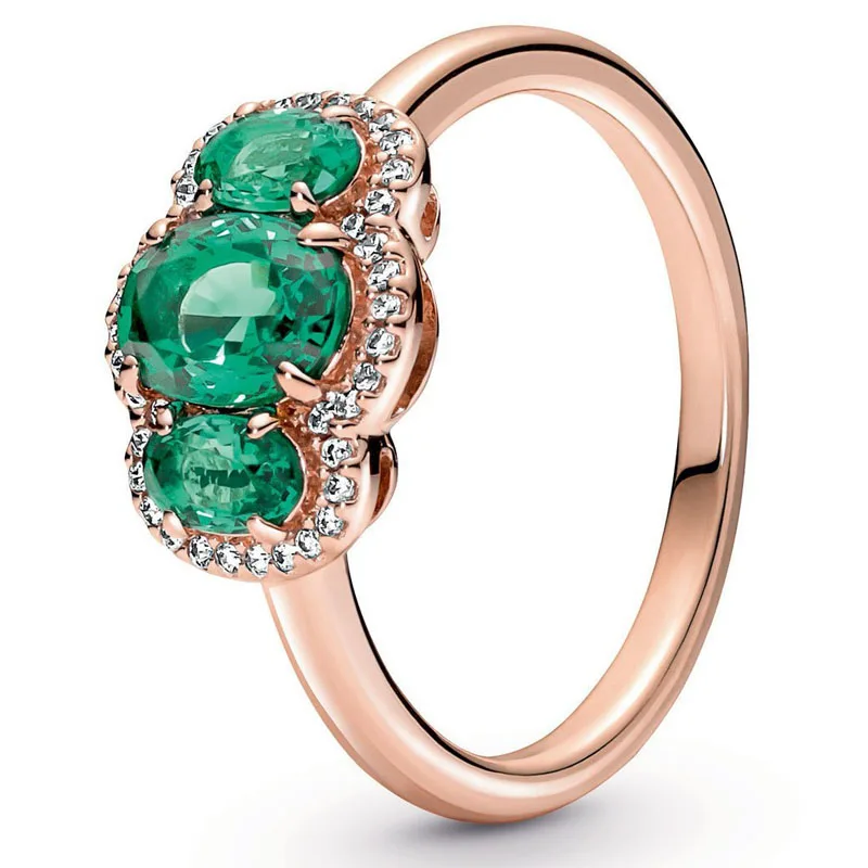 

Original Moments Three Stone Vintage Green Ring For Women 925 Sterling Silver Wedding Gift Fashion Jewelry