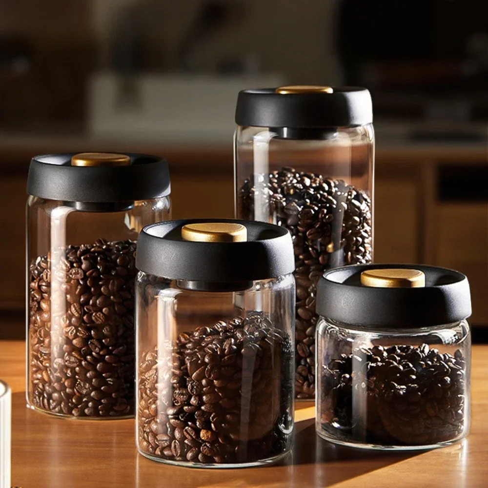 Vacuum Sealed Glass Mason Jars with Lid Coffee Bean Tank Household Food Storage Moisture-proof Air Extraction Airtight Container