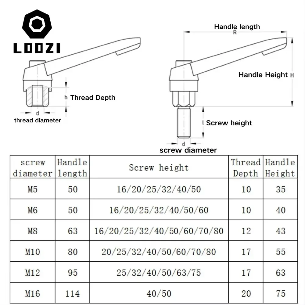1pcs Handle Screws Bolt M4 M5 M6 M8 M10 M12 M16 Clamping Lever Machinery Adjustable Handle Locking External Male Thread Knob
