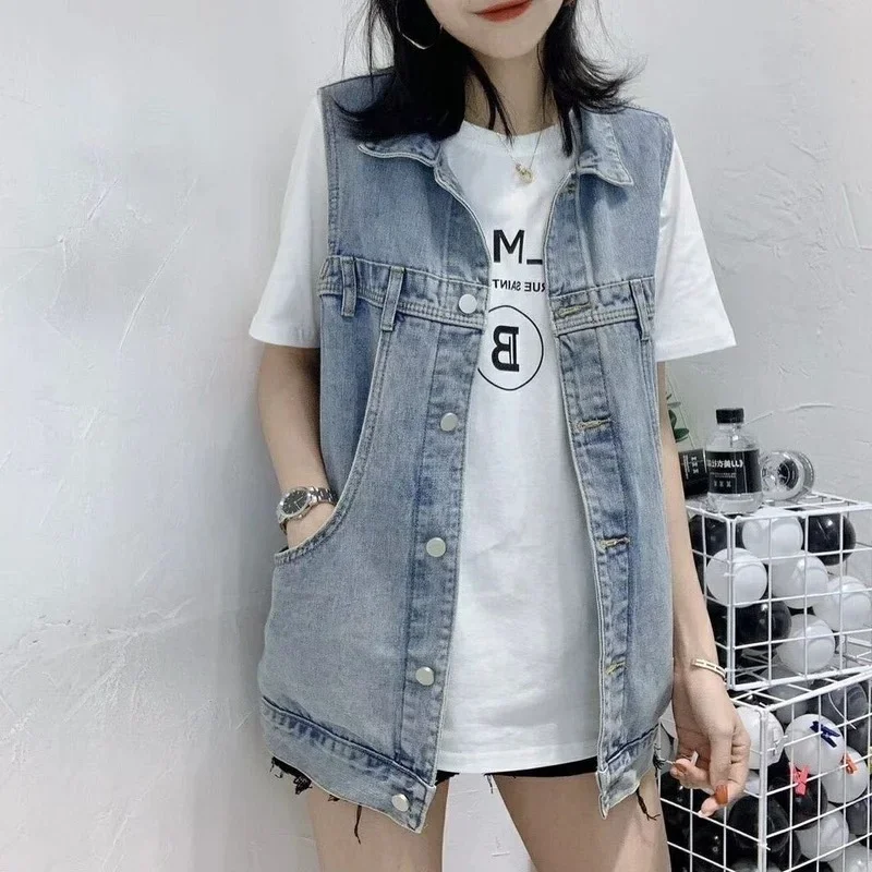 Women Winter Loose Sleeveless Vest Summer Fashion Gilet 2021 Denim Vest Female Korean Spring Casual New Jacket Coat Clothing Ins