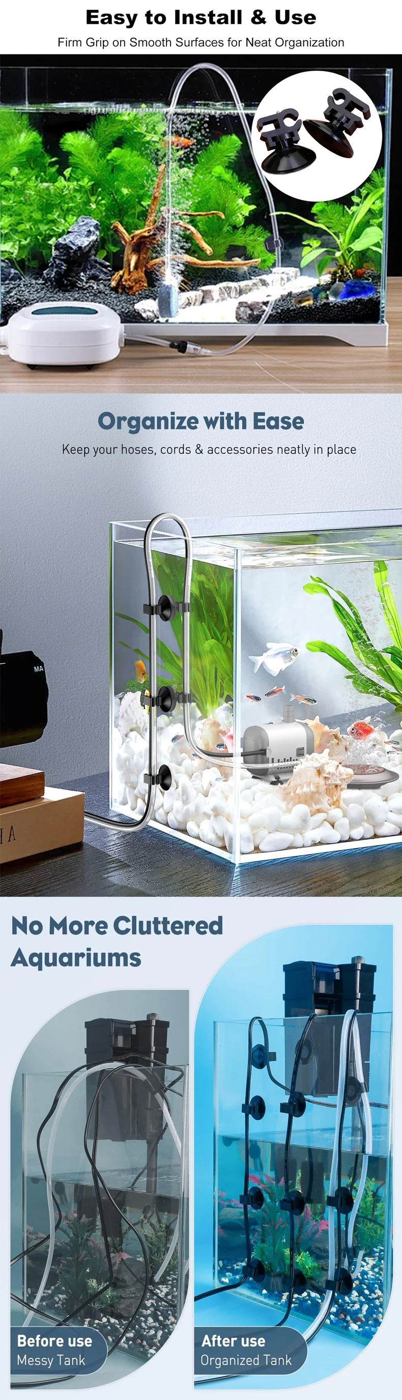 5/10 Stück Aquarium-Saugnapfclips, Aquarium-Luftschlauchhalter für Pumpenkabel, Fischbecken-Sauerstoffschlauch-Schnallen, Drahtbefestiger – Detail 2