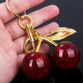 LLavero de cereza roja, llavero con colgante de cerezas y frutas, bolso de joyería, accesorios para llaveros, regalo