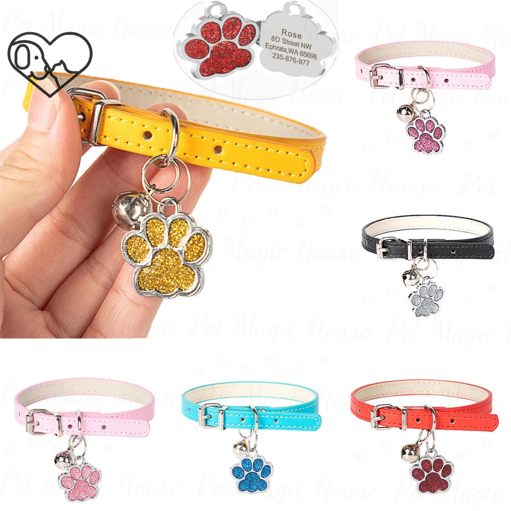 Personalized Dog Collar with Bell Cat Collars Customized Pet ID Tag Dog Collar Durable Adjustable Cute Puppy Kitten Dogs Collars 1