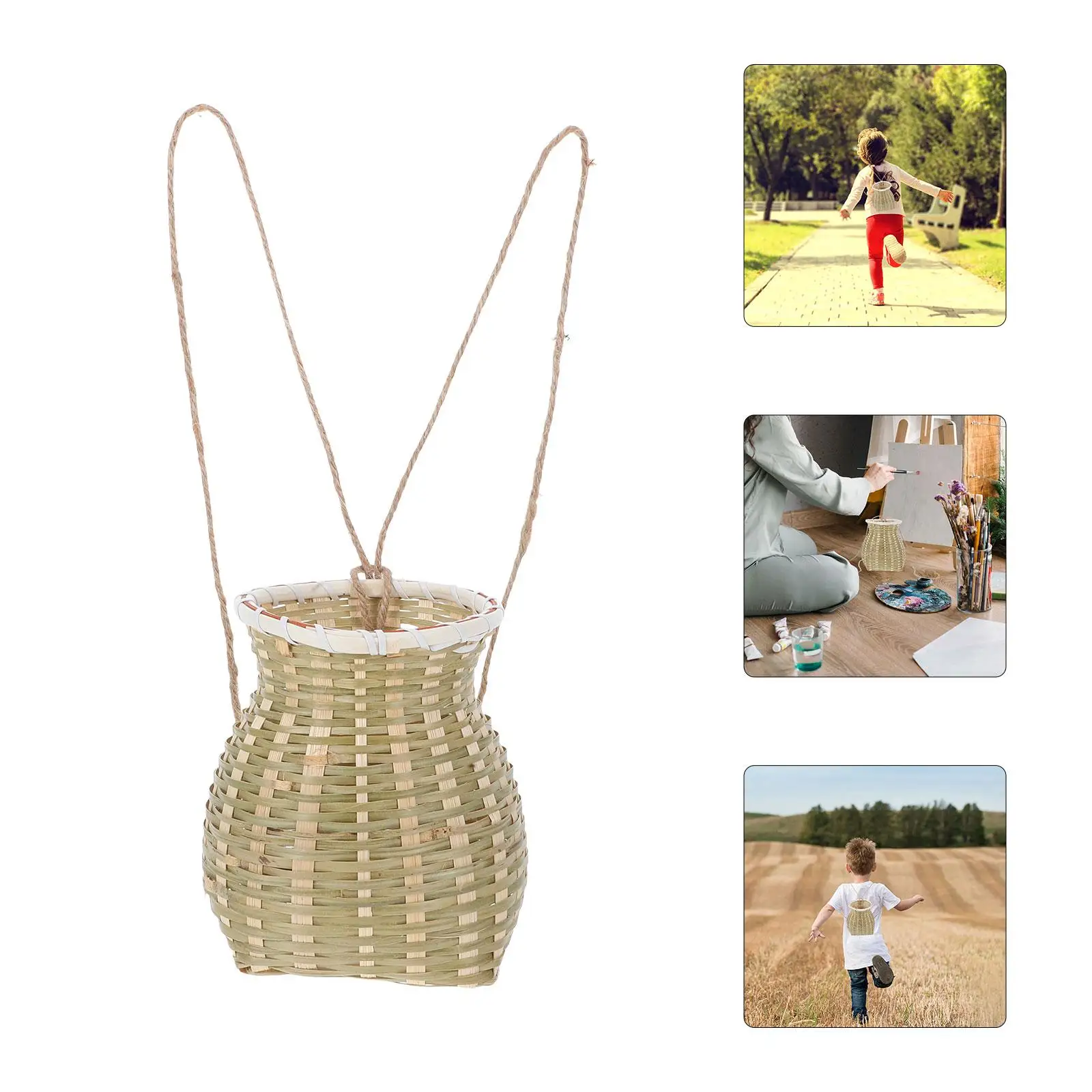 Bamboo Basket Snack Picnic Wicker Baskets Large Mini Manual Handmade Backpack Rattan 5