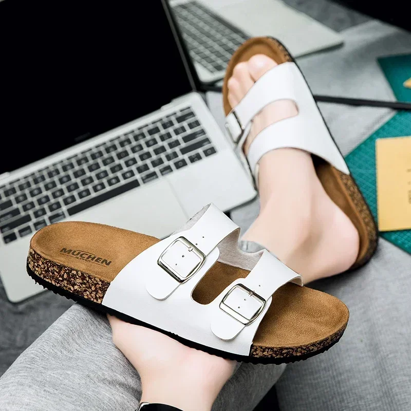 Mode Klassische Unisex Hausschuhe Für Männer Bequeme Sommer Kork Schuhe Für Männer Outdoor Sandalen Mikrofaser Plus Größe 36-46 – Detail 7