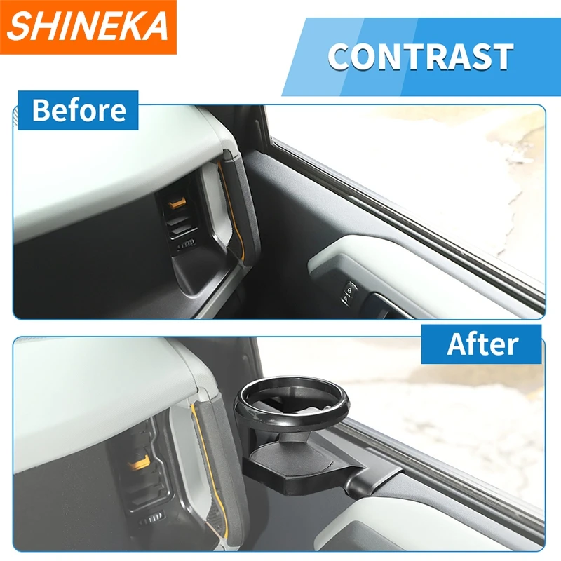 SHINEKA 자동차 앞문 워터 컵 전화 홀더 Ford Bronco 2021 2022 2023 2024 Up 음료 홀더 마운트 주최자 액세서리