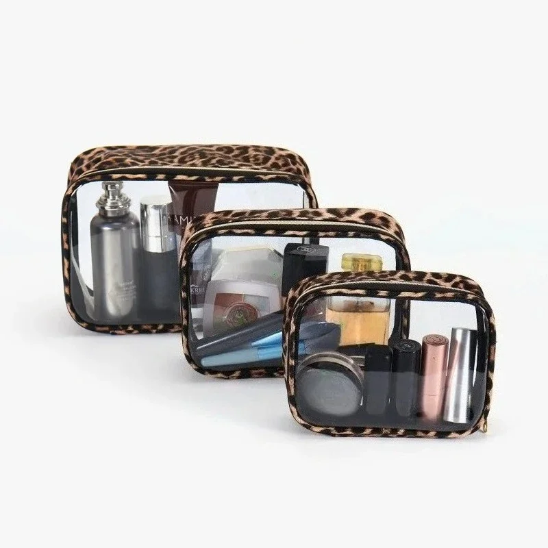 Portable Transparent Makeup Bag Leopard Print Waterproof Wash Cosmetic Bag Large Capacity Toiletries Storage Cosmetic Organizer