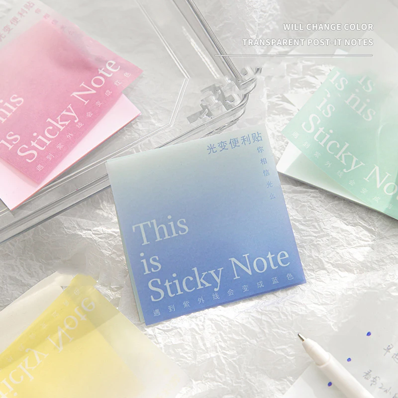 

50 Sheets Photosensitive PET Memo Pad Transparent Waterproof Sticky Notes for School Student Office Stationery