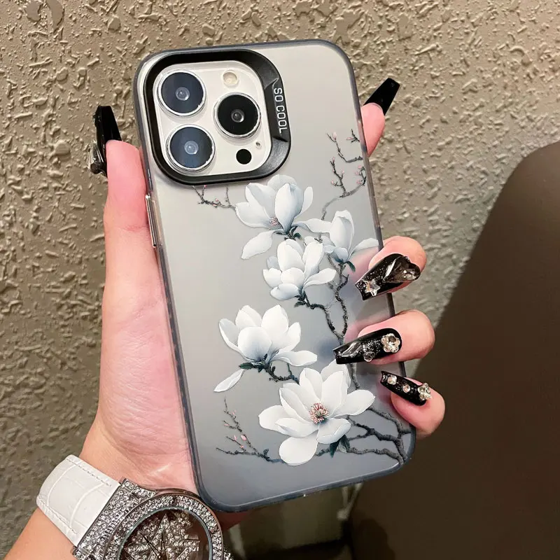 Mit weißer Magnolienblumenmuster Handyhülle für Samsung S25 S22 Ultra Plus S24 S23 Ultra Plus FE S21 FE stoßfeste Laserabdeckung – Detail 8