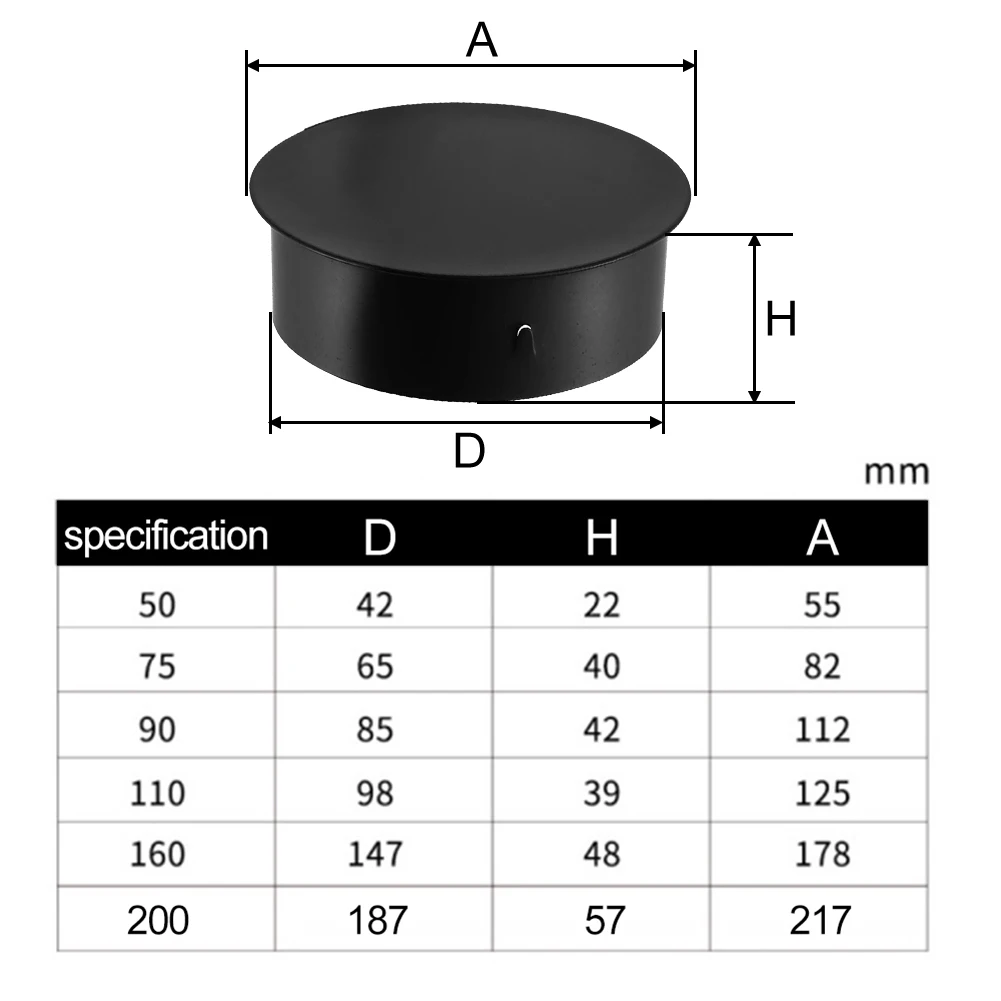 Chimney Hole Cover Stove Pipe Cover 50-200MM Chimney Stainless Steel Black Stove Pipe Heating Parts