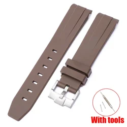 Curved End Silicone Sport Watch Band - Soft Rubber Strap 20mm for 20mm (Brown)